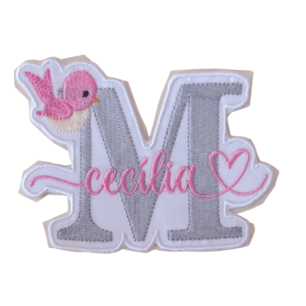 Patch Bordado Termocolante Letra Com Nome E Passarinho
